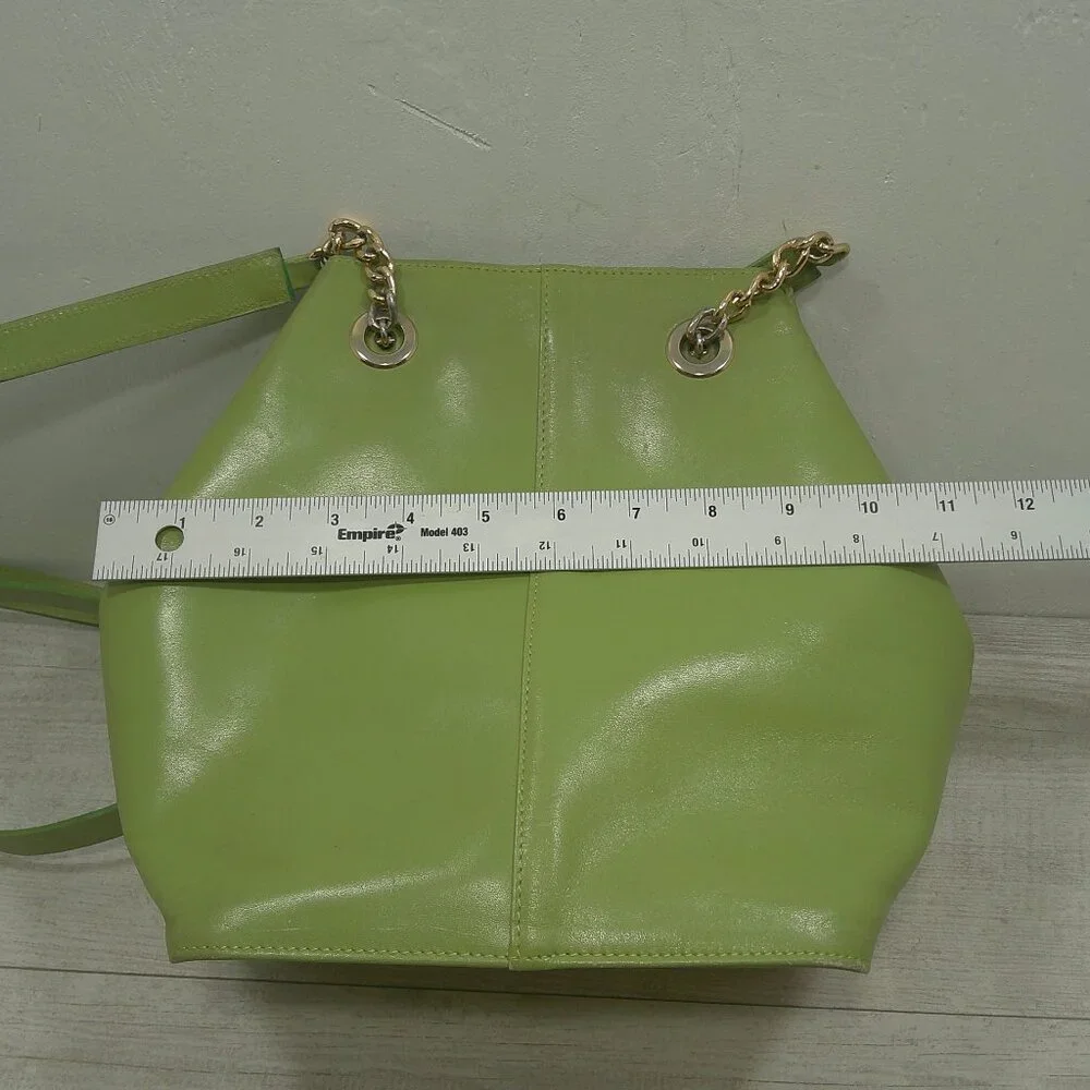 Vintage Nordstrom Made in Italy Green Leather hexagonal Bag Purse Pocketbook